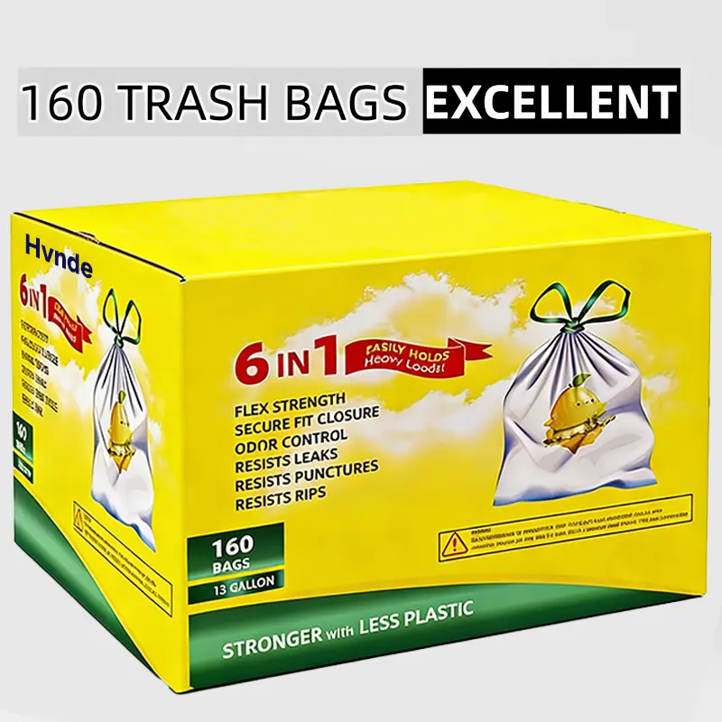 160-Count 13 Gal Boxed Disposable Trashbags, Easy pulldesign,Non-Tear Puncture-Resistant Kitchen DrawstringGarbage Bags, Durable Easy-to-Use Drawstrings outdoorfun