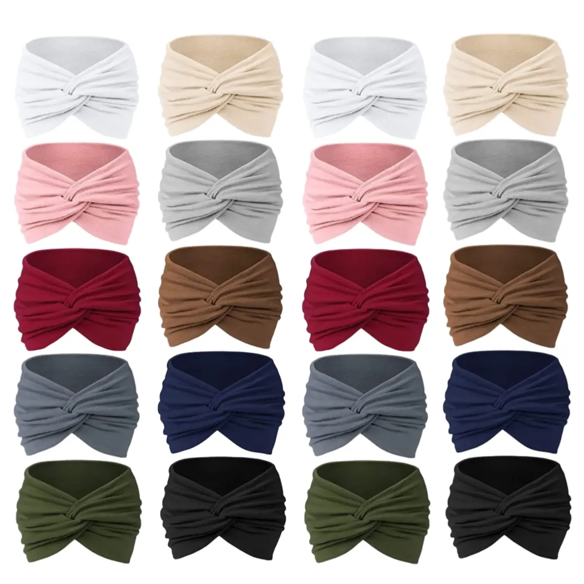 A Set of 20/10 Pcs Wide Soft Ladies Headband Hair Wrap,Bohemian Fashion Bandanas Elastic Yoga Hair Bands Hair Accessories,Knotted Stretch Non-slip Big Hair Bands For Running Sports,Fathersdaygift