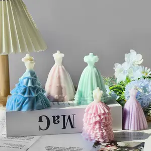 3D Stereo Wedding Dress Shaped Aroma Candle Mold DIY Craft in Silicone for Creative Home Decor