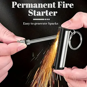 5pcs Permanent Metal Match Lighter Set - Waterproof, Windproof, Refillable, Unlimited Ignition Lighter With Keychain, Suitable For Outdoor Camping, Wilderness Survival, And Emergencies (Fuel Not Included) - Durable Flint, Compact And Portable, Never Wears