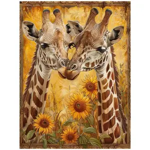 Vintage Border Sunflower Field Snuggling African Giraffes Diamond Painting 5D DIY Kit Full Drill Square Round Diamonds Art Craft Home Wall Decor Art Gift Decorative Painting Set