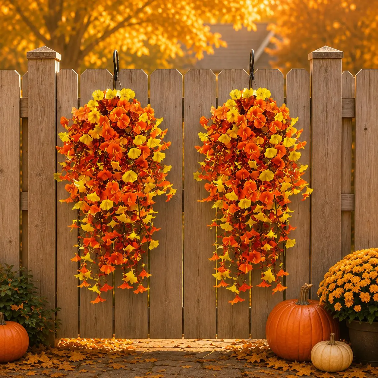 Artificial Fall Hanging Morning Glory Decorative Fake Flowers - Maintenance-Free Faux Flower Decorations for Porches/Patio Autumn Outdoor Home Decor