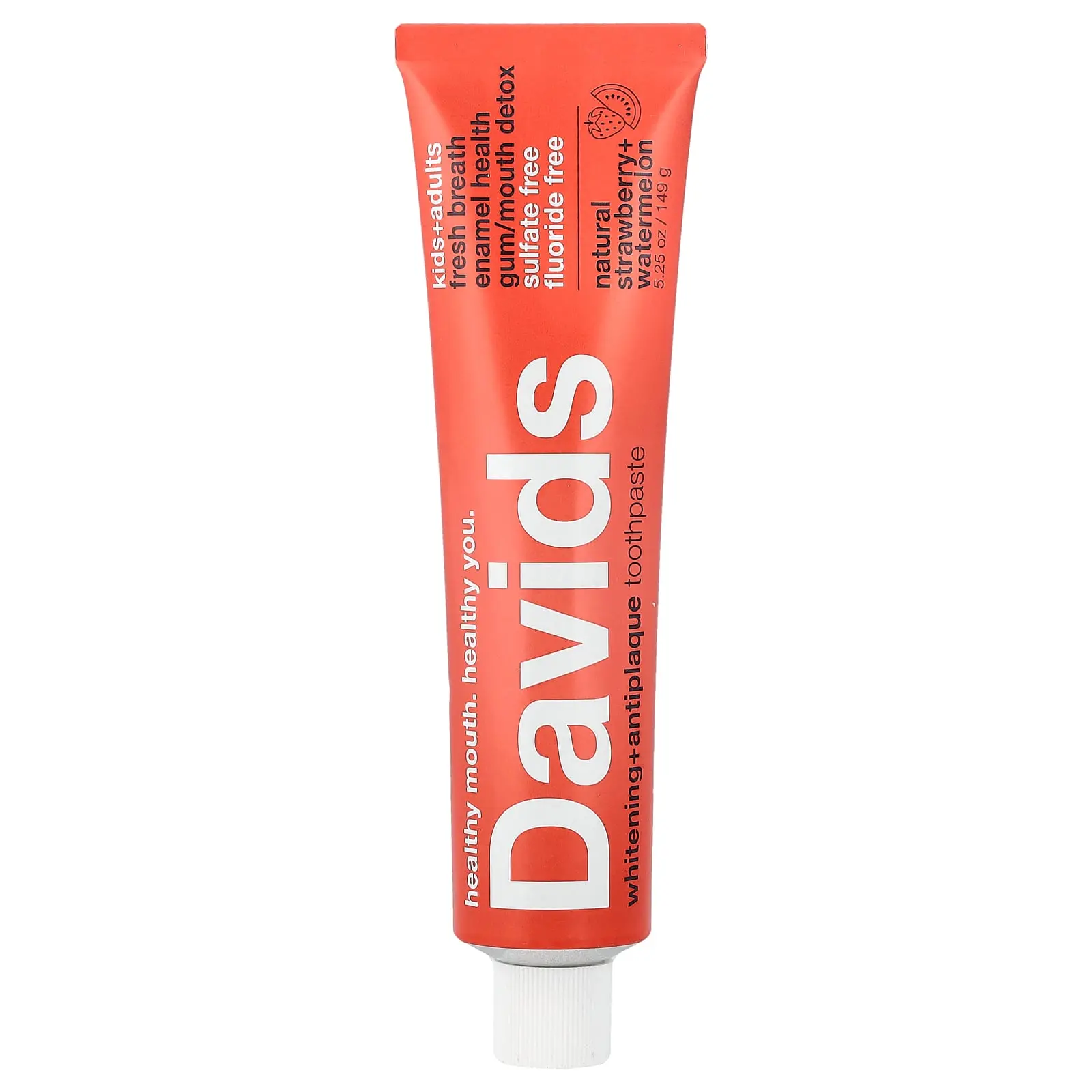 Davids Kids, Adults Whitening + Antiplaque Toothpaste, Natural Strawberry, Watermelon, 5.25 oz (149 g)