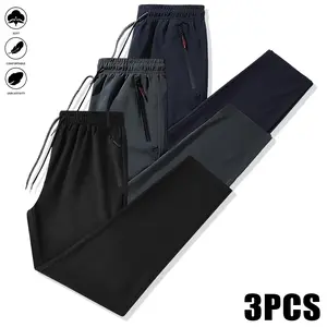 3-piece men's sports trousers with zipped pockets, lightweight and stretchy sports pants, casual sportswear, large size pants, suitable for sports and fitness, fashionable gifts for spring and summer, suitable for him to use.