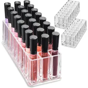 Byalegory Acrylic Lip Gloss Organizer & BeautyMakeup Holder I 24 Space Organization ContainerStorage for Tall Lip Gloss / Lipstick Products -Clear byAlegory