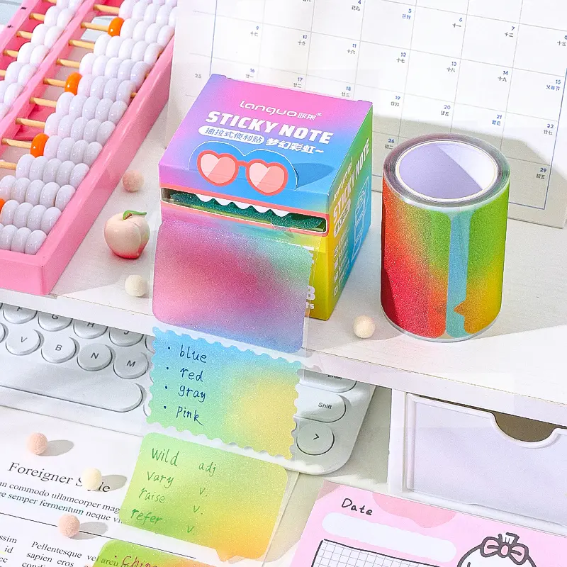 High-Value 108 Sheets Gradient Pearl Sticky Notes, Office Supplies, Transparent Pull-Out Design, Student Memo Stickers, Easy Writing with Pen, Sticky Labels