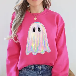 Sparkling ghosts, rainbow-colored ghosts, Boo, cute ghost, artificial flashing ghost, scary season, Halloween sweatshirt GARMENTARY
