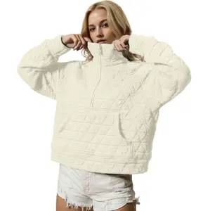 Yeokou  Women's Fall Quilted Puffer Jacket - Half Zip Pullover, Lightweight Warm, Oversize Long Sleeve Casual Outerwear