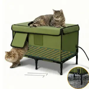 Palopalo Dewproof Heated Cat House for Outdoor Winter, WinterInsulated Discreet Pet Shelter with Waterproof Heating PadEscape Door Army Green