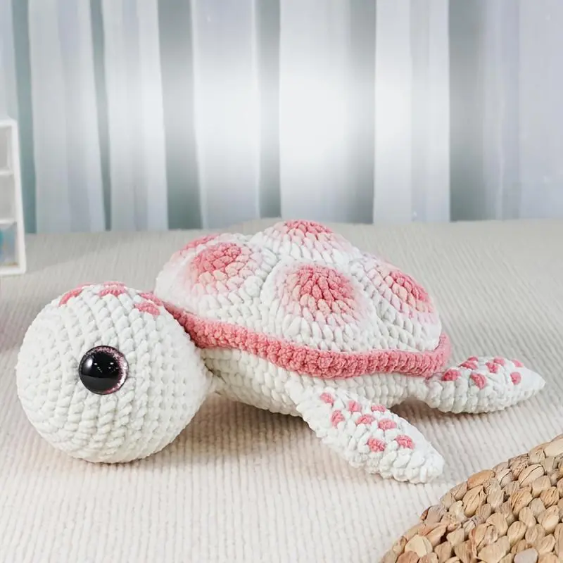 1Set Animal Crochet Kit for Beginners, Beginner Crochet Kit for Adults with Step-by-Step Text Tutorials, Pink White Sea Turtle DIY Knitting Kit, Cute Funny Spring and Summer Home Decorative Ornaments, Birthday Valentine's Day Festival Gifts