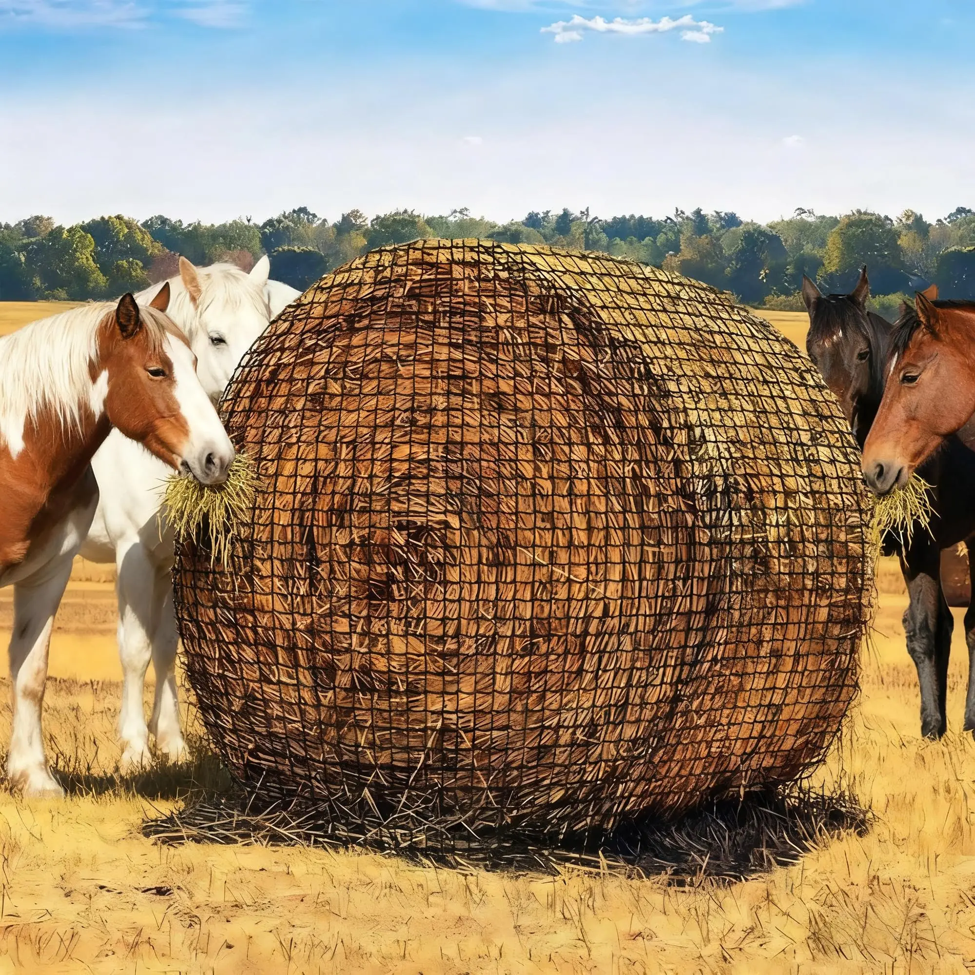 Garvee Large Round Bale Hay Net,5 x 5FT  Round Bale Feeder Slower Feed Hay Net with 2" Holes, Round Bale Net for Horses & Goats