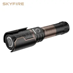 SKYFIRE Rechargeable High Lumen Flashlight with Ignition Lens – Zoomable, Waterproof, 6 Modes for Camping & Emergency