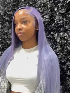180% Density Lavender Color Wig, HD Transparent Lace Front No Glue Straight Hair, Pre Plucked Natural Hairline, Heat Resistant, Women's Style, Lace Glueless Wig