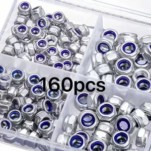 160Pcs M3-M6 Anti-Slip Hex Nuts Kit Grade 8 High-Strength Fully Threaded Anti-Lock & Secure Locking Fasteners, Heavy Duty Fastening, Heavy Duty Lock Nuts with Anti-Skid Performance, Safety Lock Design for Wide Applications in Industrial Machinery