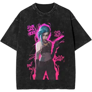 valentine shirts Jinx Arcane Outfit 7Washed T Shirt for Men Women Streetwear Hip Hop T-Shirt Summer Tees Tops Cotton