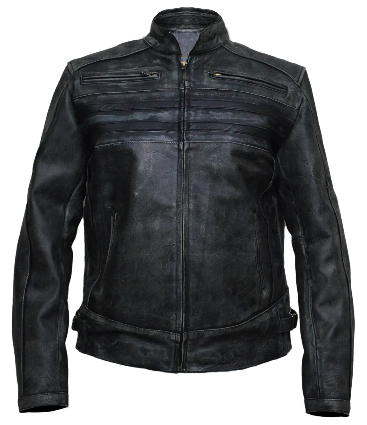 Café Racer Biker  Leather Jacket Men's  Motorcycle  Distressed Biker Genuine Sheepskin Real Leather Jacket