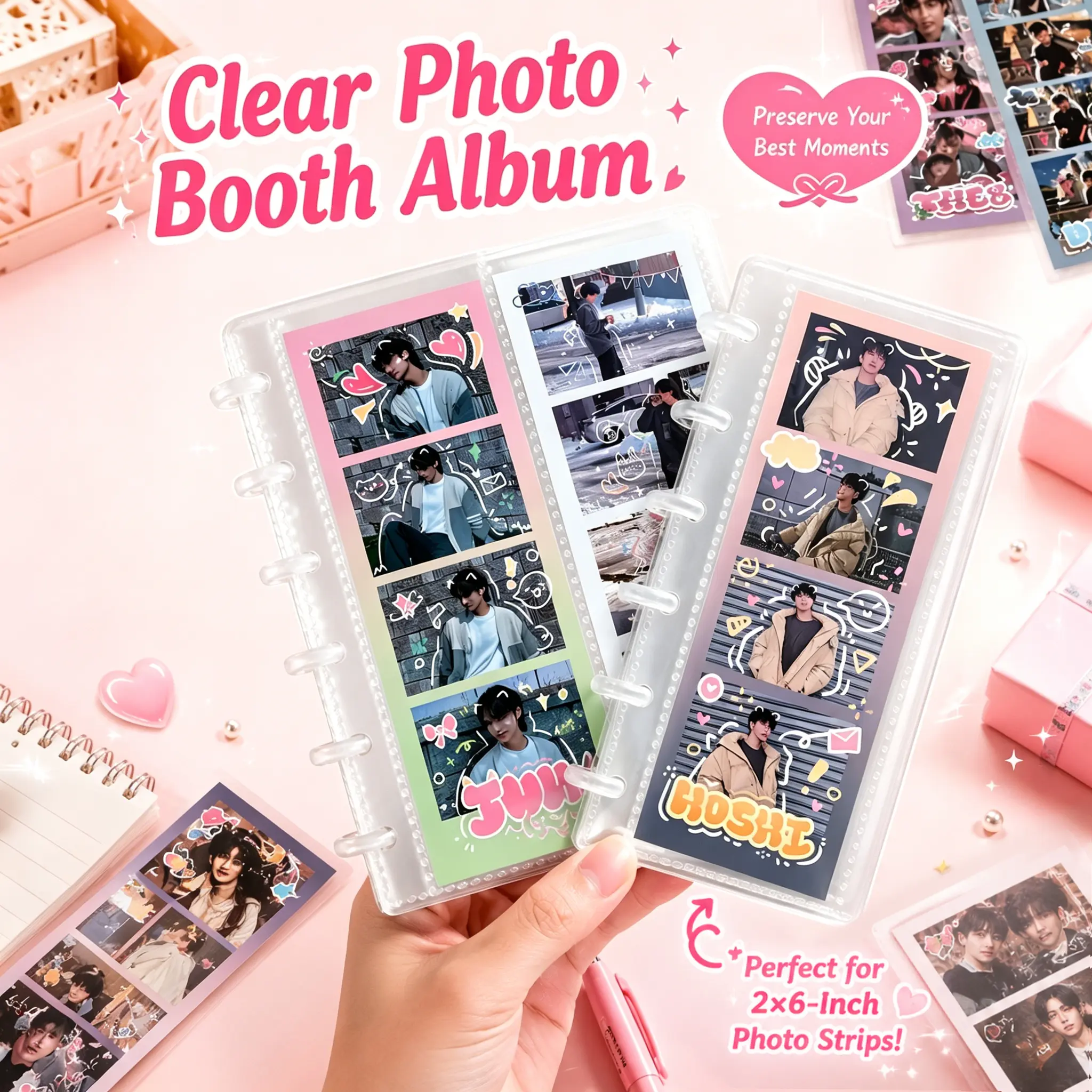 【DIY Album】Clear Photo Booth Frames - Photo Booth Album For 2x6 Inch Photo Strips，Creative Scrapbookingfor Photo Strips， DIY Memory CraftingProject,PhotoDisplay,MemoryBook,ModernAlbum(6 Rings 1 Pocket)
