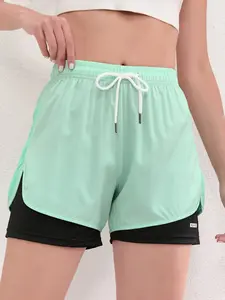 DLGK women's sports shorts with double-layer anti glare design, yoga pants, running pants, micro elastic, comfortable, breathable, versatile and not picky, mid waist fashionable fitness enthusiast sportswear in 8 colors to choose from