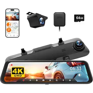 G850 12" 4K Rear View Mirror Camera with 5.8GHz WiFi and Voice Control, Smart Mirror Dash Cam Front and Rear, Backup Camera with 1080P Rear Camera, Dash Cam with WDR, Includes 64GB Card & GPS