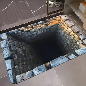 3D water well illusion door mat - anti slip and absorbent diatomaceous earth bathroom mat, suitable for laundry rooms, living rooms, bathrooms, kitchens, floor mats, door mats, Christmas decorations, living room carpets, bathroom floor covers