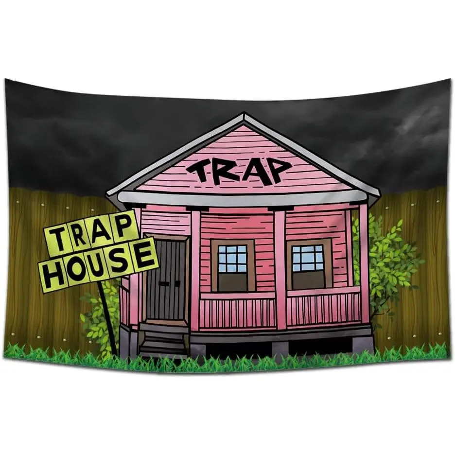 Linen Trap House Decorative Banner Tapestry - 60x40in Lightweight Living Room Wall Decor, Outdoor Apartment Accessories for Dorm, Man Cave Room Decor
