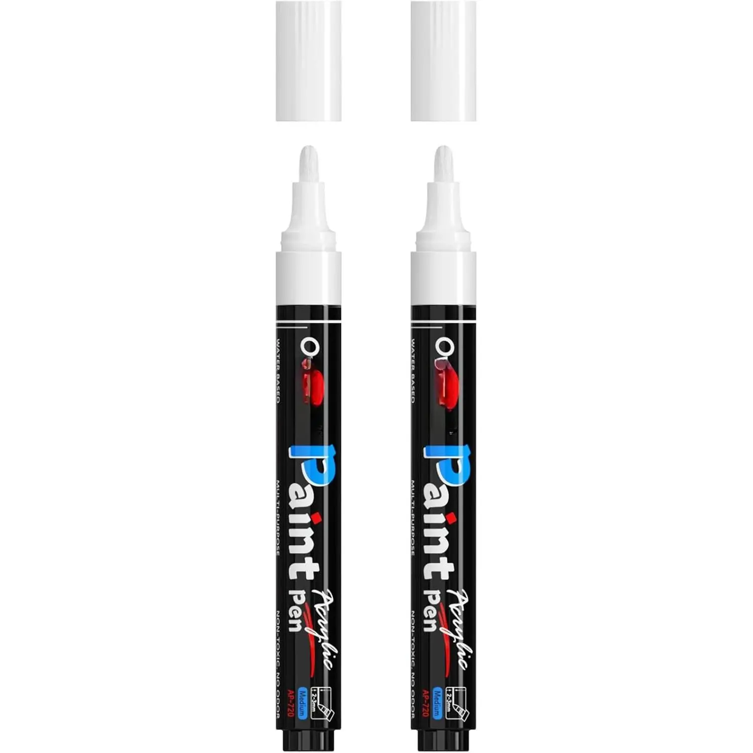 White  Pens  Markers - Permanent  Markers 2 Pack, Water Based, Quick Dry,  Marker Pen for Rock, , Plastic, Metal, Canvas, Glass, Fabric, Mugs. Medium Tip