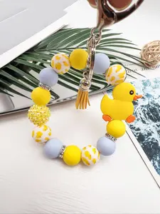Cute Duck Decor Beaded Keychain, Tassel Decor Duck Pattern Wristlet Keychain, Fashion Accessories for Women & Men, Trendy All-match & Exquisite Keychain for Gift, Cute Soft Keychains, Rhinestone Keychain, Cute Keychain Accessory