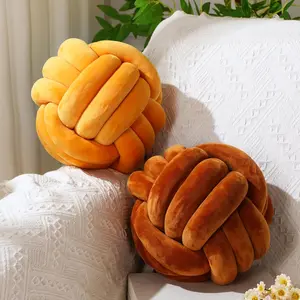 2 count Soft Knot Pillow Ball, Decorative Round Throw Knotted Pillows Cushion, Handmade Stuffed Ball Pillows for Bedroom Sofa Couch Home Decor(7.87 Inches,Caramel ColorGinger Yellow)