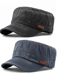 2Pack Cadet Army Cap Military Unisex Design Flat Top Shape Casual Hat for Men Women