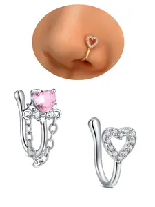 Non-Piercing Zirconia Nose Ring Clip, Nose Cuff, Moon Butterfly Design, Silver Color, Elegant Women's Jewelry Accessory, No Piercing Needed