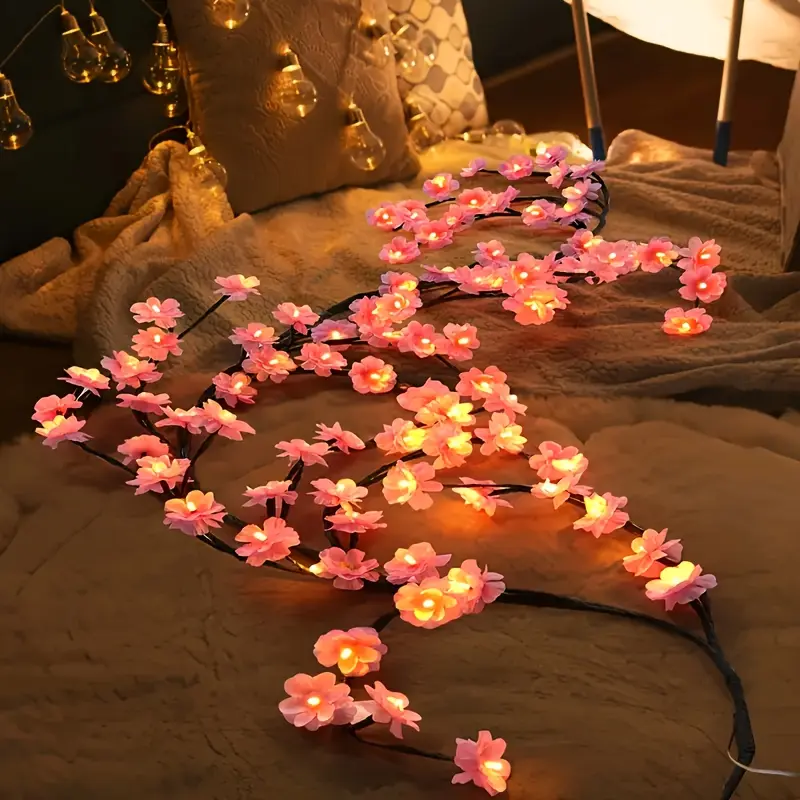 144 LED Sakura Cabinet Lights - USB Pink Cherry Blossom String Lights for Home and Party Decorations, 2.3meter,Plastic LED Light Strip, 8 Modes for Bedroom and Living Room Ambiance Lighting, Lighting Accessories,Decorative Light Accessory,father's daydeco