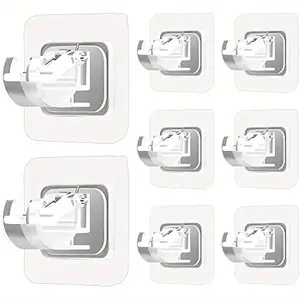 8PCS No Drill Curtain Rod Brackets No Drilling Self Adhesive Curtain Rod Holder Hooks Nail Free Adjustable Curtain Rod Hooks Curtain Hangers for Bathroom Kitchen Home Bathroom and Hotel (Transparent)