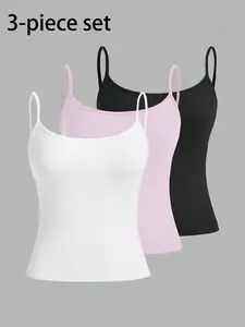 Women's Tight Tank Tops 3-Pack, Sweet & Spicy Sleeveless Design, Solid Color, Strappy Backless, Bodycon Crop Top Set