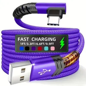 Type-C Fast Charger with 90 Degree USB to USB-C Cable, Braided Copper Aluminum Wire, 30w Output for Samsung Huawei Xiaomi Oppo Oneplus, Type C Charging
