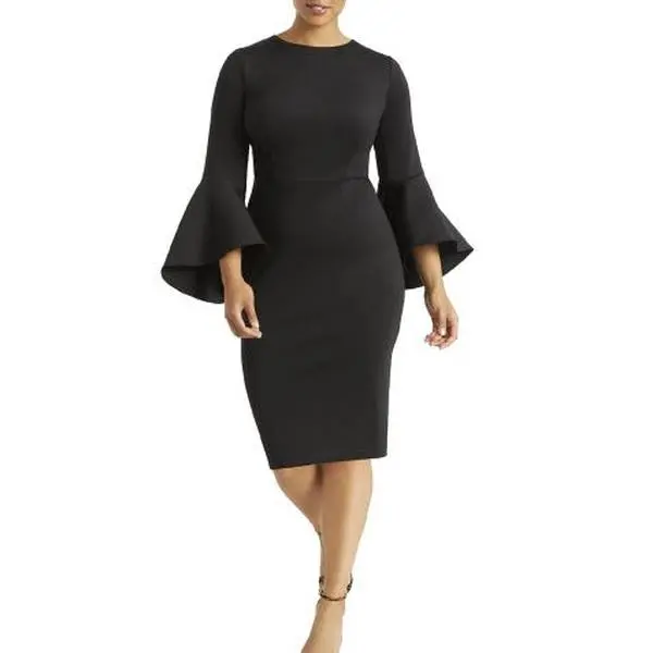 ELOQUII Women's Plus Size Flare Sleeve Scuba Dress