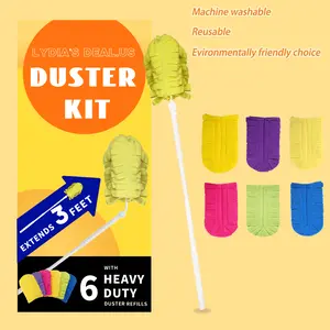 Extendable Handle Duster with 6 Refills Compatible with Swiffer, Microfiber Duster Refills with 3 ft Extendable Handle for Household Cleaning Supplies