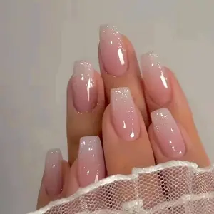 Coffin French Tip Pink Press-On Nails 24pcs Long
