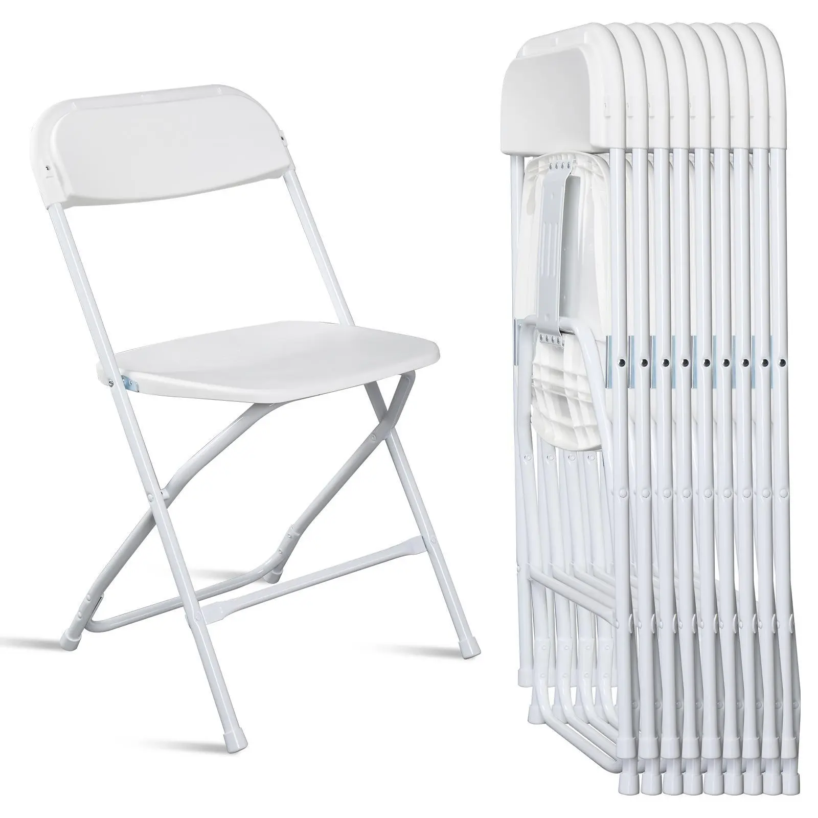 Karlhome 4/6/8/10 Folding Chairs, White & Black, Steel Frame, 350lb Capacity, Available in 4/6/10 packs for indoor/outdoor events, weddings, parties, gathering
