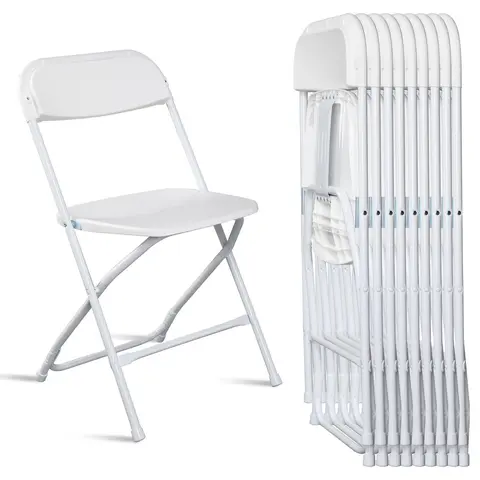 Karlhome Pre-Assembled Armless Plastic Foldable Portable Chairs - White & Black, PP Iron Steel Frame, 350lbs Cap., 17.72x18.9x31.5 Inches, 4/6/8/10-Pack Options Including 10 Pack White, for Indoor/Outdoor Picnic, Traditional Celebrations