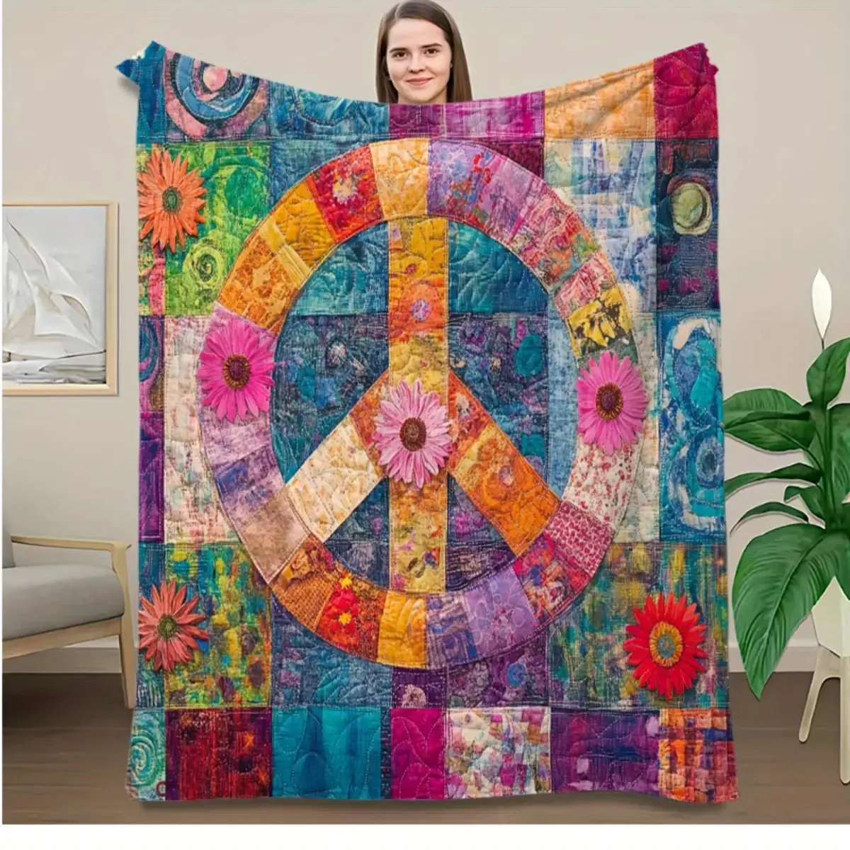 Flannel Throw Blanket, Colorful Exquisite Floral Design Soft Cozy Anti-Static Blanket for Home, Camping, Valentine's Gift, Soft Cozy Blanket