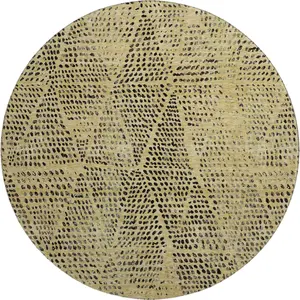212 MAIN 650569 8 ft. Gold & Charcoal Diamond Washable Durable Area Rug, UV-Protected Round Carpet for Home Use, Durable Area Rugs
