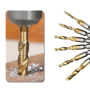 6pcs SAE Combination Drill & Tap Bit Set - 3-in-1 HSS Titanium Hex Shank Bits for Drilling, Tapping & Countersinking (Wood/Plastic/Aluminum)
