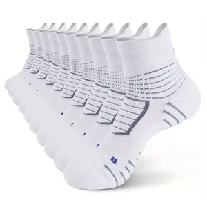 Professional Men's Sports Short Socks Low Cut Mid Length Arch Support Moisture Wicking Breathable Shock Absorbent Durable Anti Slip Odorous Cotton Socks for Basketball Running Marathon Cycling All Season Wear