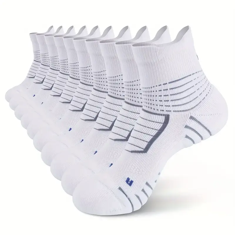 10-Pack Men's Solid Knitted Ankle Socks, Athletic Low-Cut Cotton Blend with Rubber and Cushioned Arch Support for Running, Compression Stockings, Spandex Blend, Hand Wash, Knitting, Cotton Mix