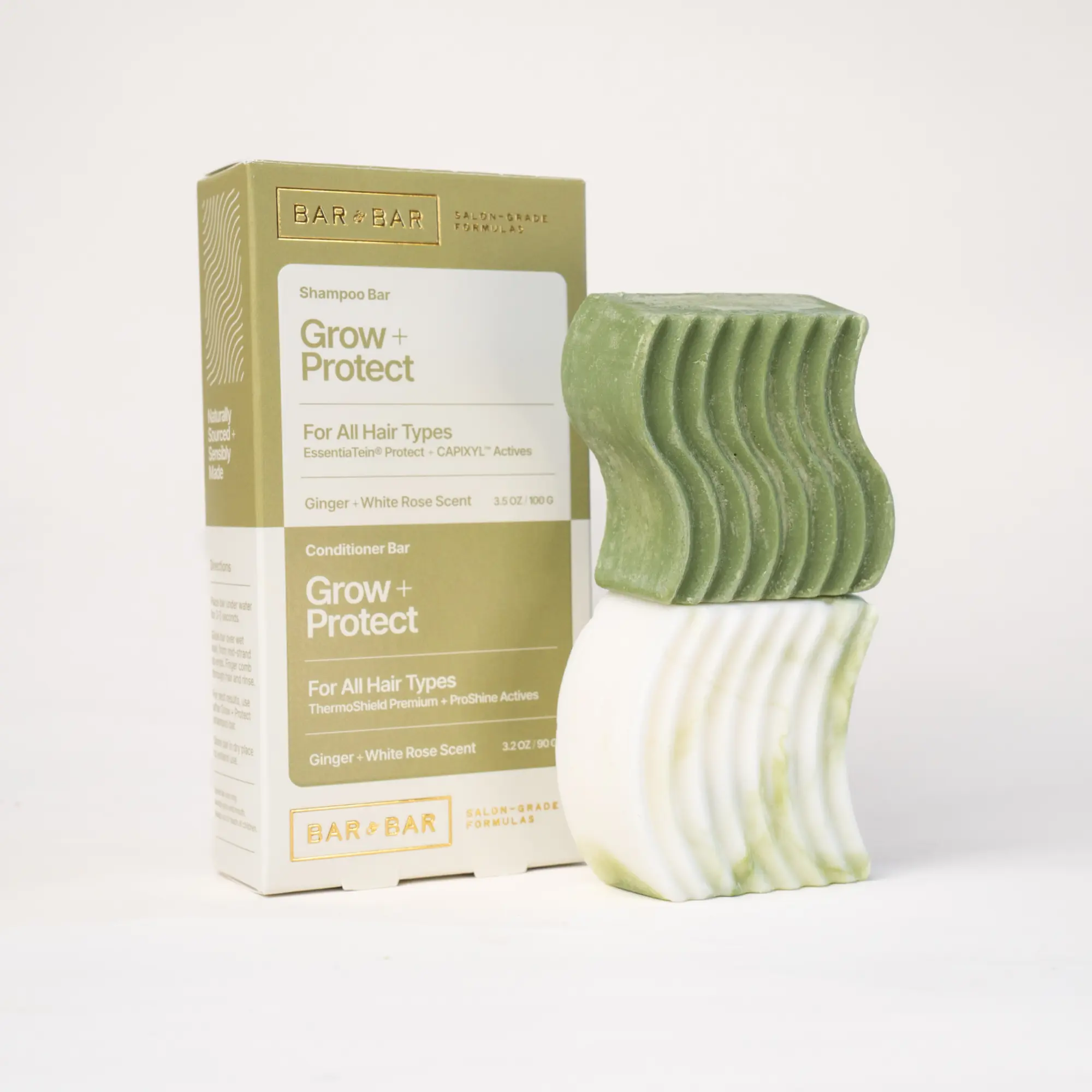 Bar & Bar Shampoo and Conditioner Bar Set – Grow + Protect – Hair Growth & Heat Protectant Solid Hair Care Duo – Normal Hair – Gingerlily Rain