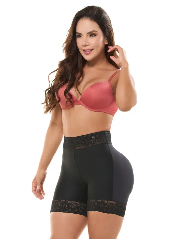 Fajas Salome | Colombian Butt Lifting Tummy Control Shaper Shorts | Powernet Cotton Lining High Waist | Lace Hem Natural Lift Seamless | Everyday Gala Women — Made in Colombia