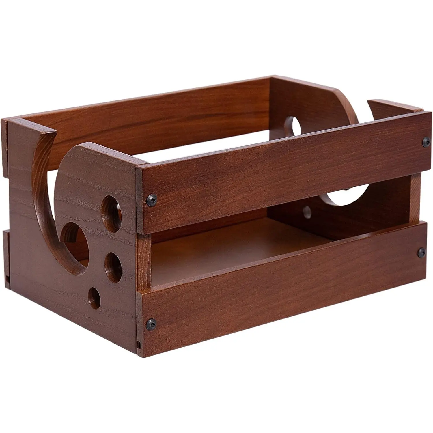 Wooden Yarn Box Large Container 9x7x5 Handmade Ash-Tree  Crochet Knitting Holder Dispenser for Skeins Balls Knit Accessories Portable Heavy  Storage Ideal  for Crafters (Chestnut)