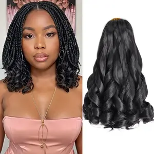 French Curl Braiding Hair 12 Inch 8Packs Natural Black Curly Braiding Hair Pre Stretched 50g/pack Loose Wavy Braiding Hair Synthetic Hair Extensions for Black Women (12 inch,8 packs, 1B)