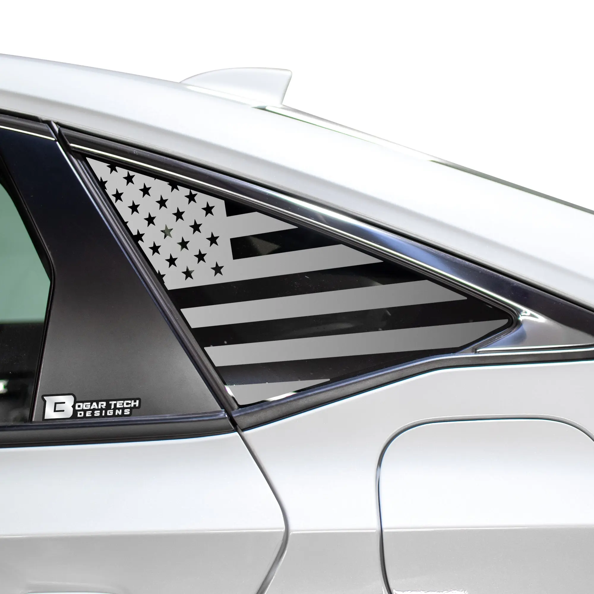 American Flag Quarter Window Decal for Honda Civic Sedan 2022-2026 – Precut Matte Black Vinyl