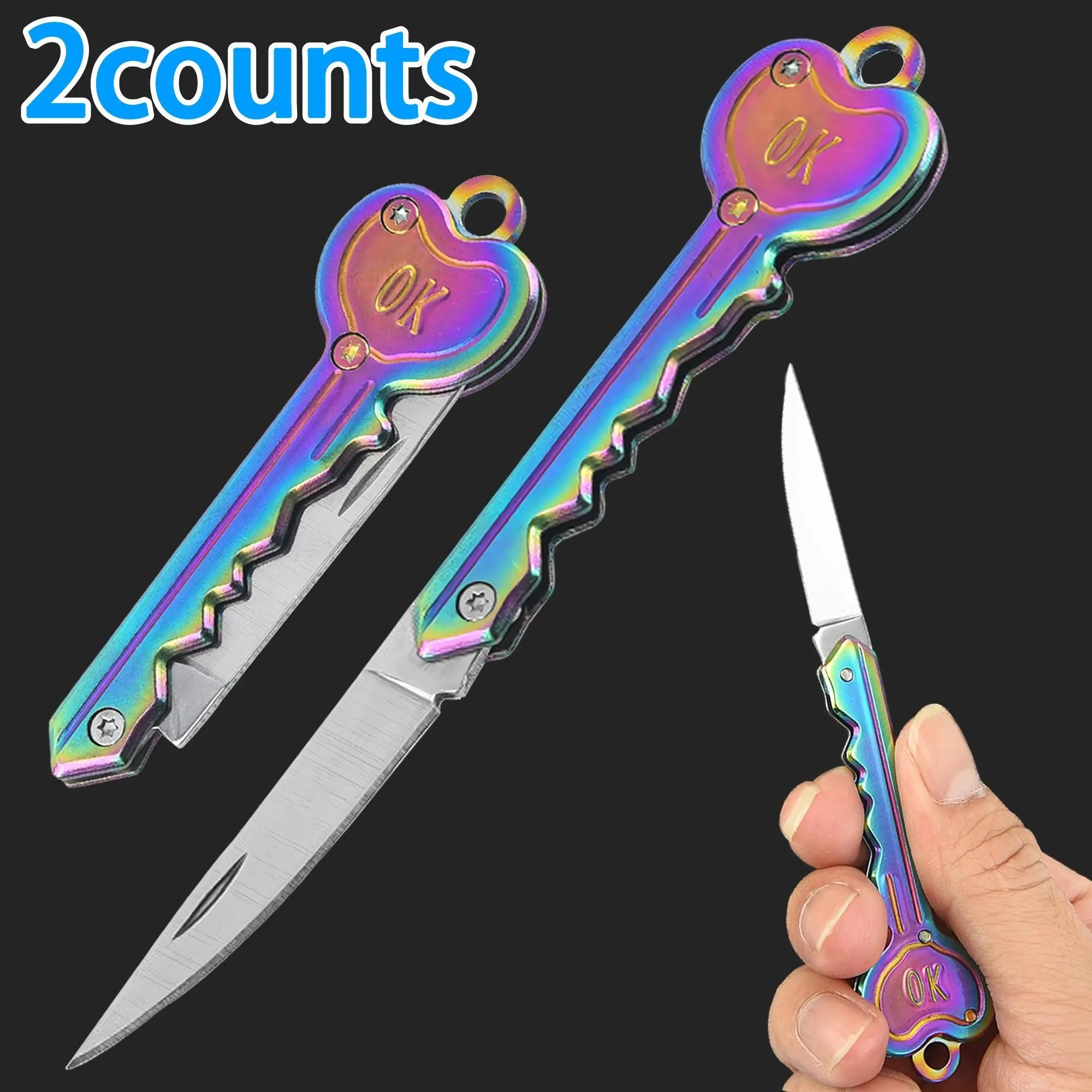 2-Pack Multi-Functional Stainless Steel Pocket Knife, Compact Folding Portable Multi Tool for Outdoor Camping, Keychain Utility Knife